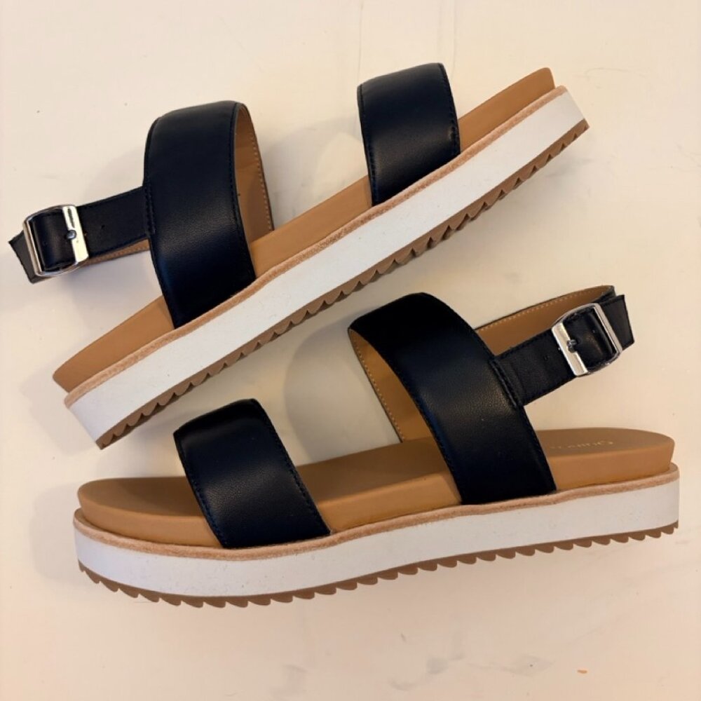 NWT Quince Women Italian Leather Platform Sandal Black Shoes 7 - Picture 4 of 10